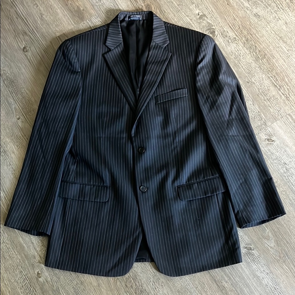 Tommy Hilfiger black and blue Pinstripe 100% Wool Blazer Two Button Lined 42L